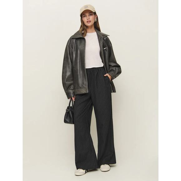 Reformation Black and White Pinstripe Tully Wide Leg Pull On Pant, Size XL - Picture 1 of 16